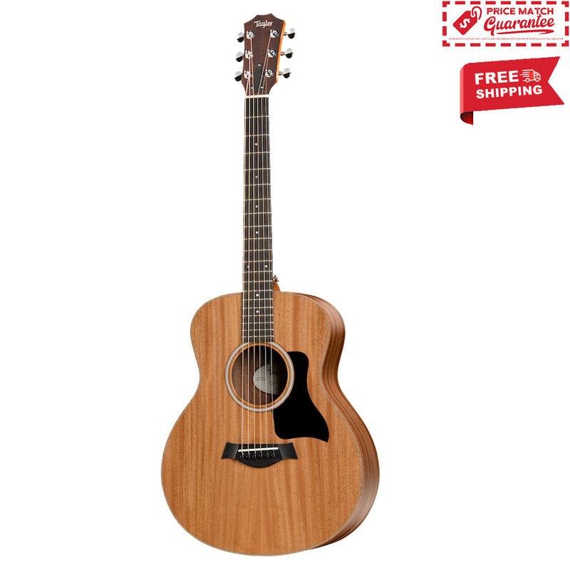 Taylor GS Mini Mahogany acoustic guitar with a solid mahogany top, compact body, and sleek design, ideal for travel, beginners, and smaller players, available at Coleman's Music in Melbourne