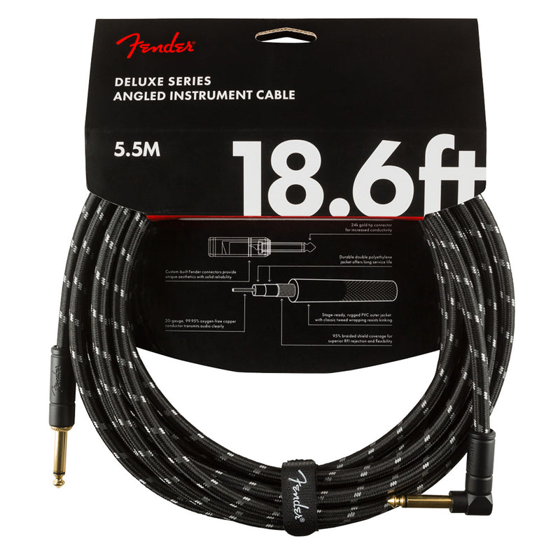 FENDER Deluxe Series Cable, Straight-Angle, 18.6 - Black Tweed